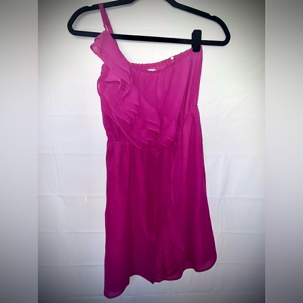 BCBGeneration One Shoulder Ruffle Dress- Fuschia/ Size Small